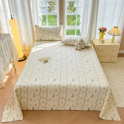 吉象家纺 2025新款老粗布三件套-床单款 蔓藤兔