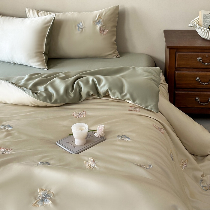 91家纺网 家纺一手货源 找家纺 2025新款奥地利60支兰精天丝蝴蝶套件-晨曦 晨曦-绿