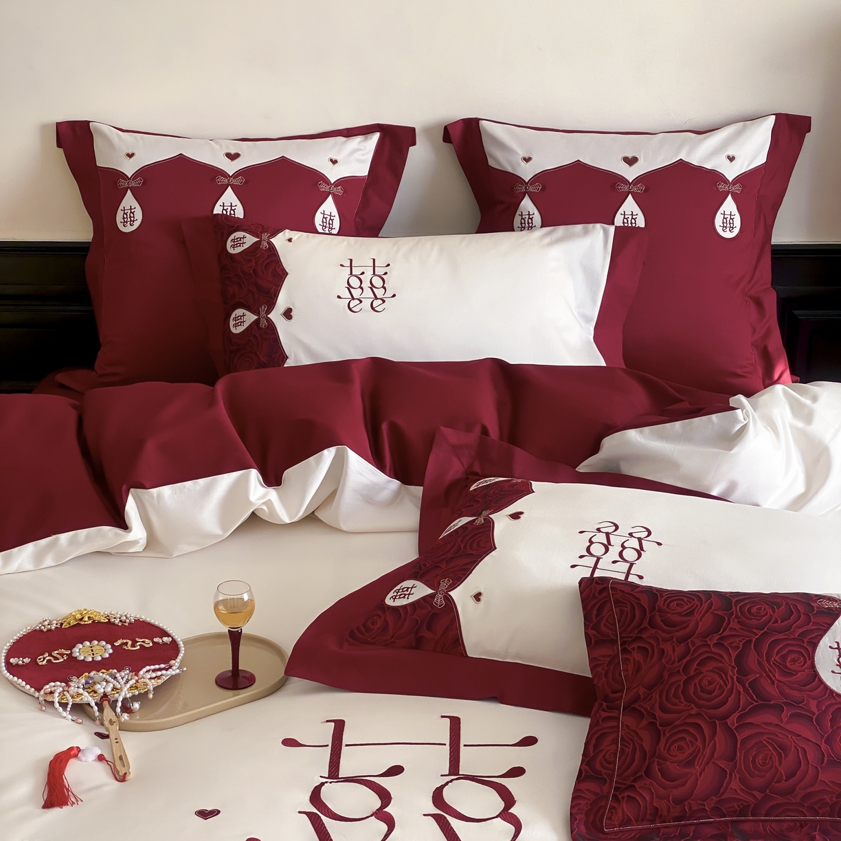 91家纺网 家纺一手货源 找家纺 （总）江涞 2025新款婚庆长绒棉纯棉贴布绣四件套-锦心