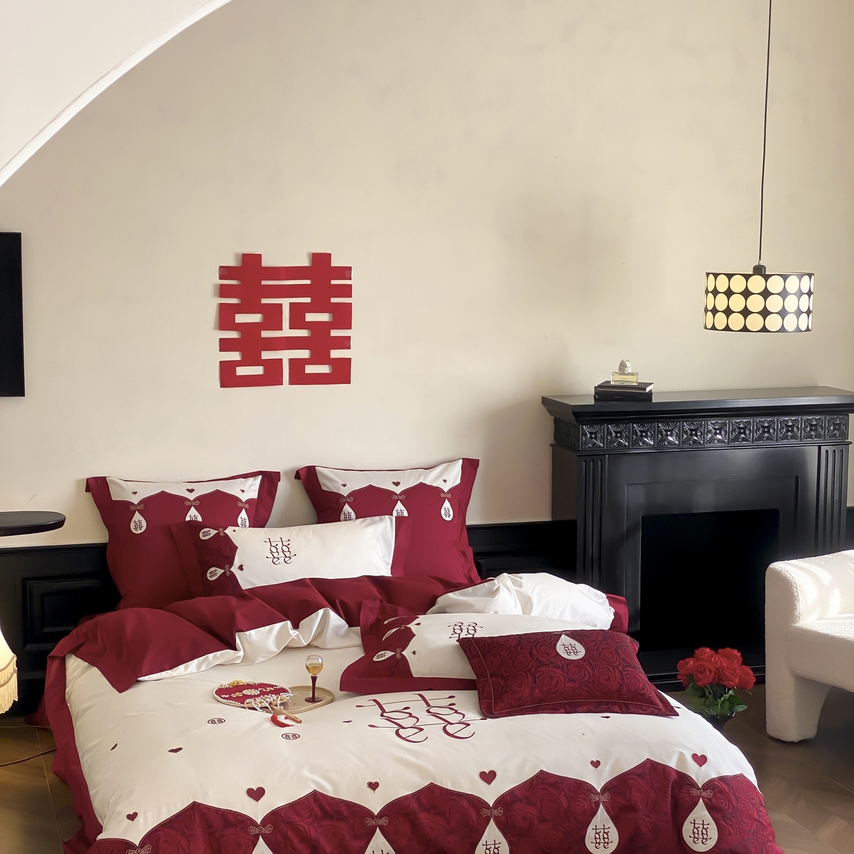 91家纺网 家纺一手货源 找家纺 （总）江涞 2025新款婚庆长绒棉纯棉贴布绣四件套-锦心