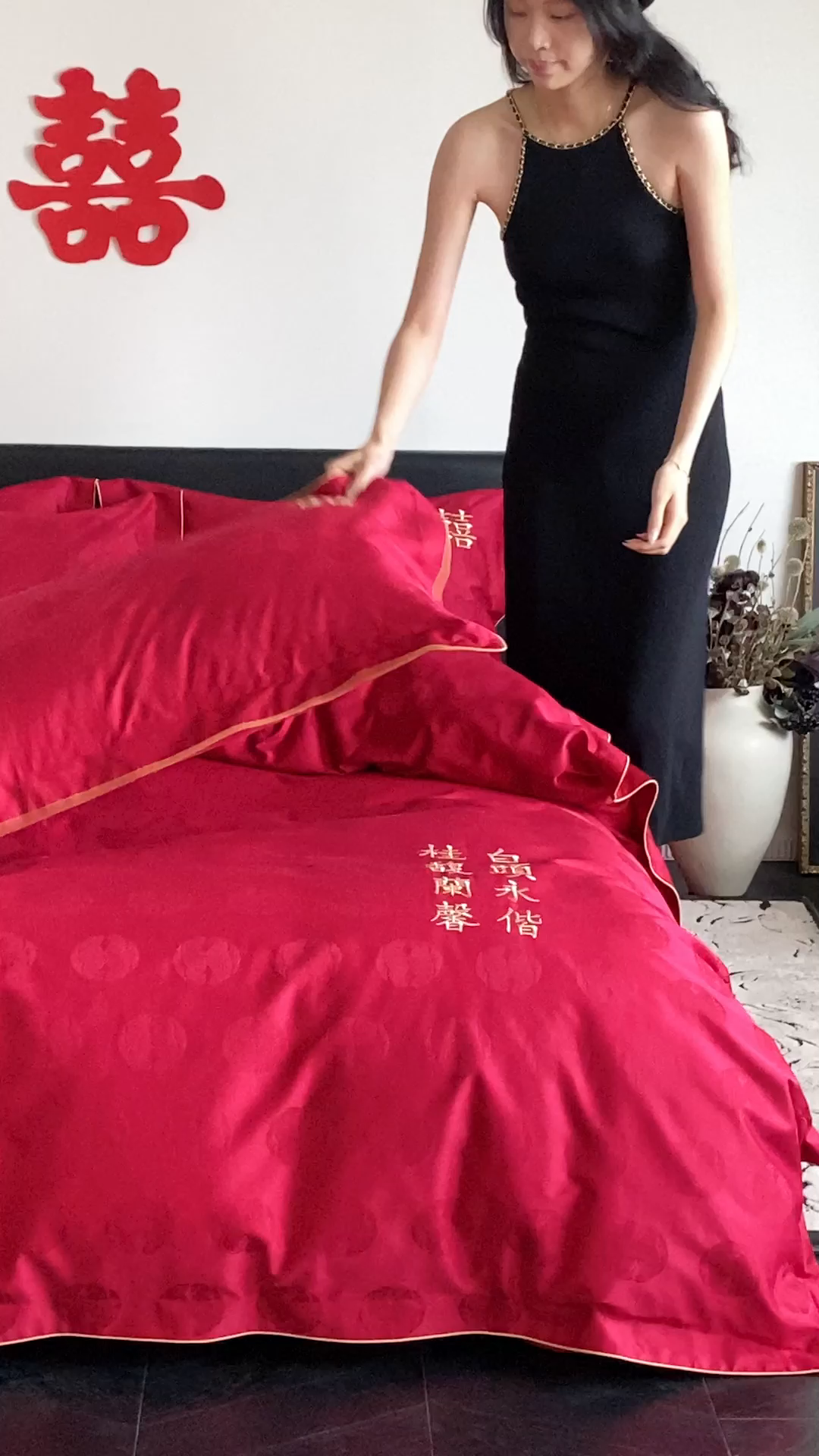 91家纺网 家纺一手货源 找家纺 （总）江涞 2025新款婚庆长绒棉纯棉提花宽边四件套-福鸳