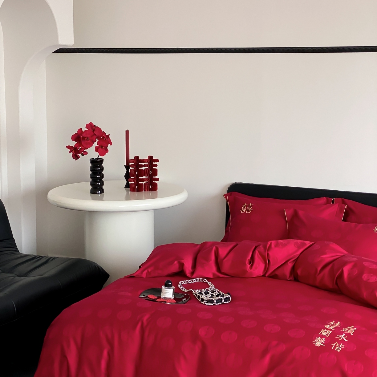 91家纺网 家纺一手货源 找家纺 （总）江涞 2025新款婚庆长绒棉纯棉提花宽边四件套-福鸳