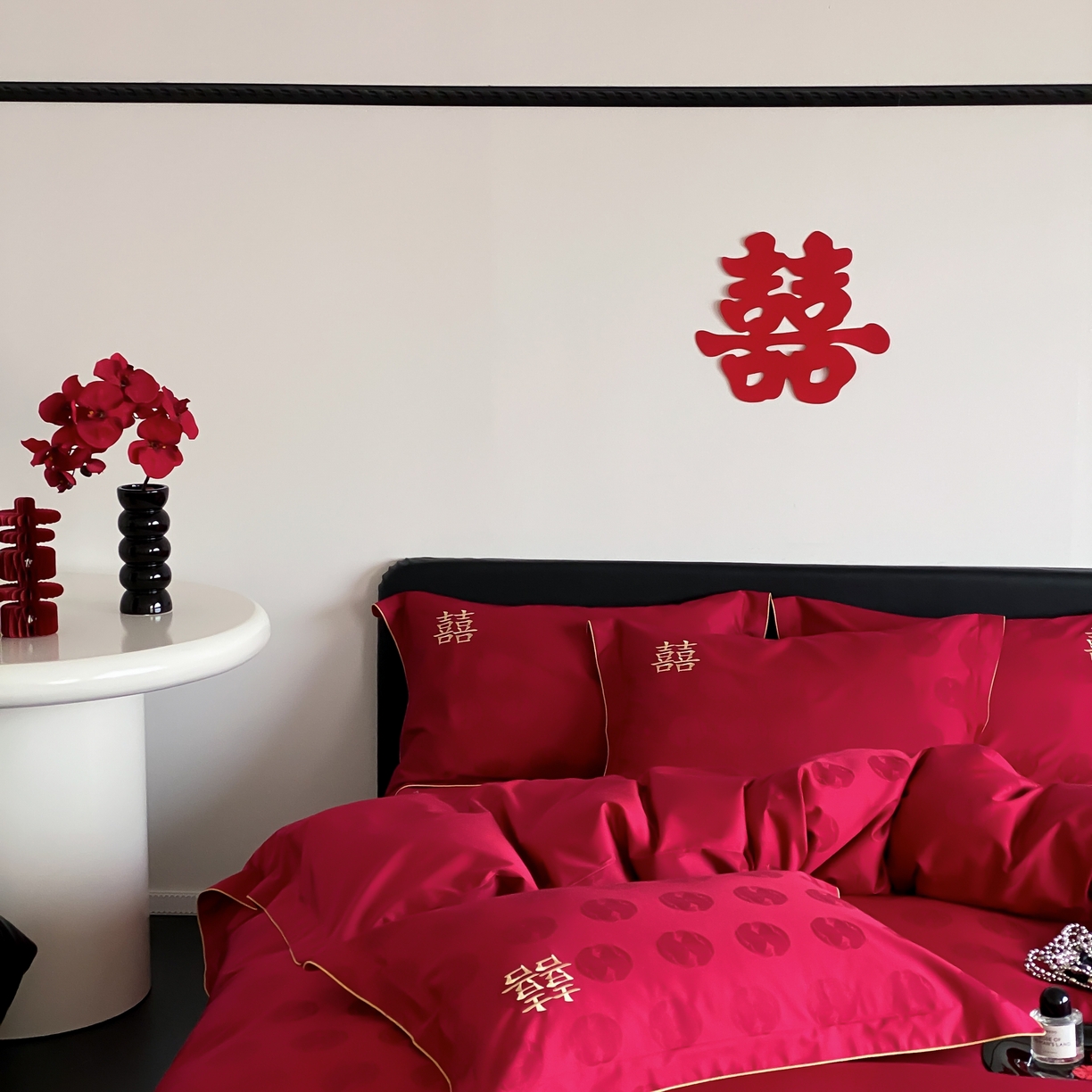 91家纺网 家纺一手货源 找家纺 （总）江涞 2025新款婚庆长绒棉纯棉提花宽边四件套-福鸳