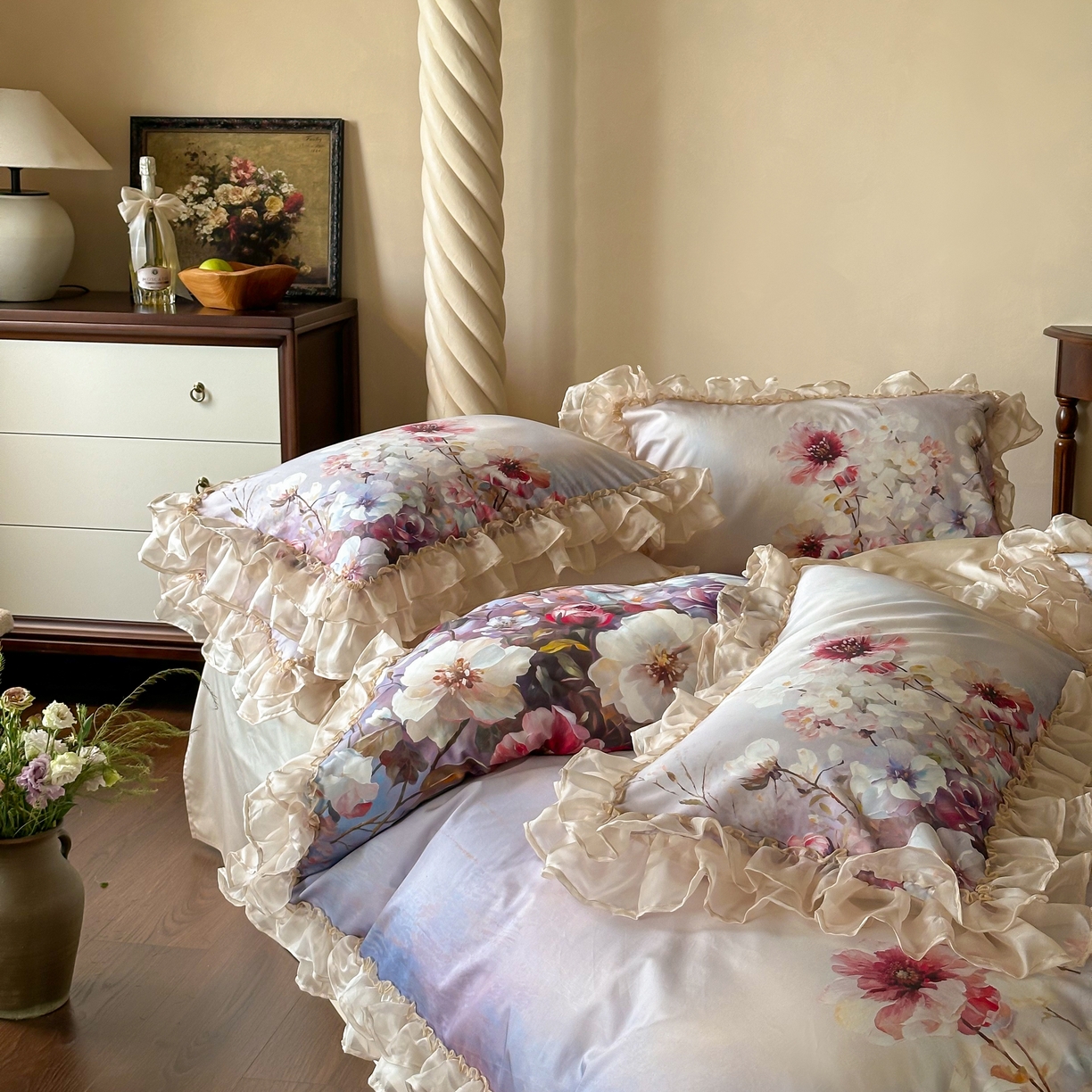 91家纺网 家纺一手货源 找家纺 （总）江涞 2025新款高端数码印花四件套-漾花