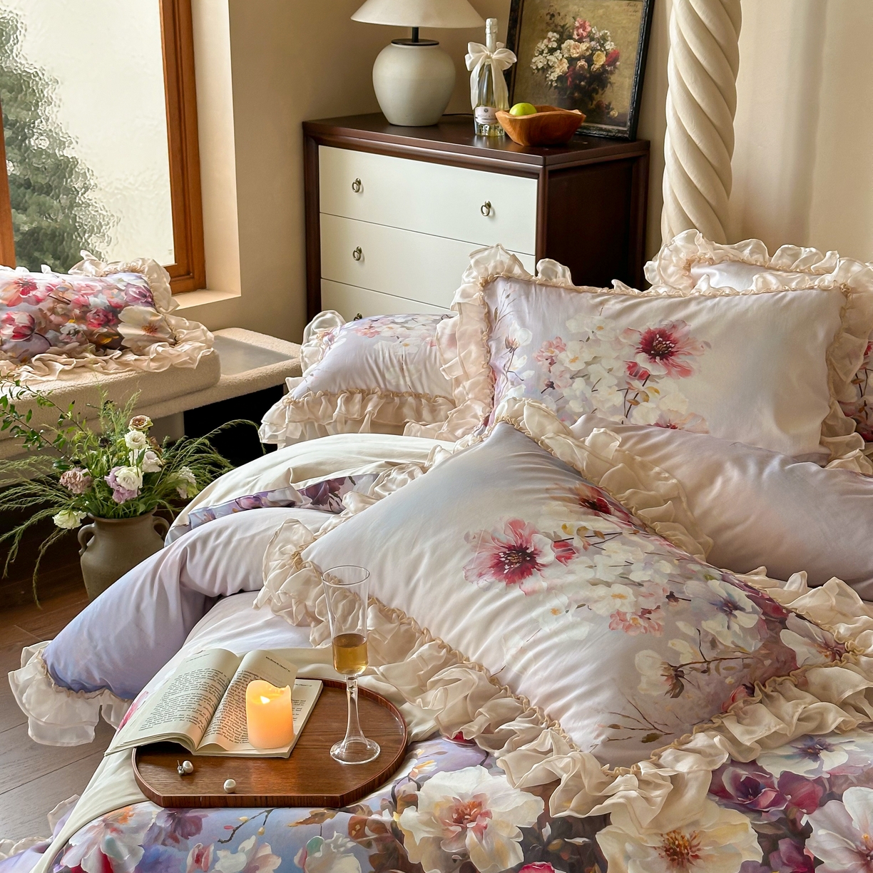 91家纺网 家纺一手货源 找家纺 （总）江涞 2025新款高端数码印花四件套-漾花