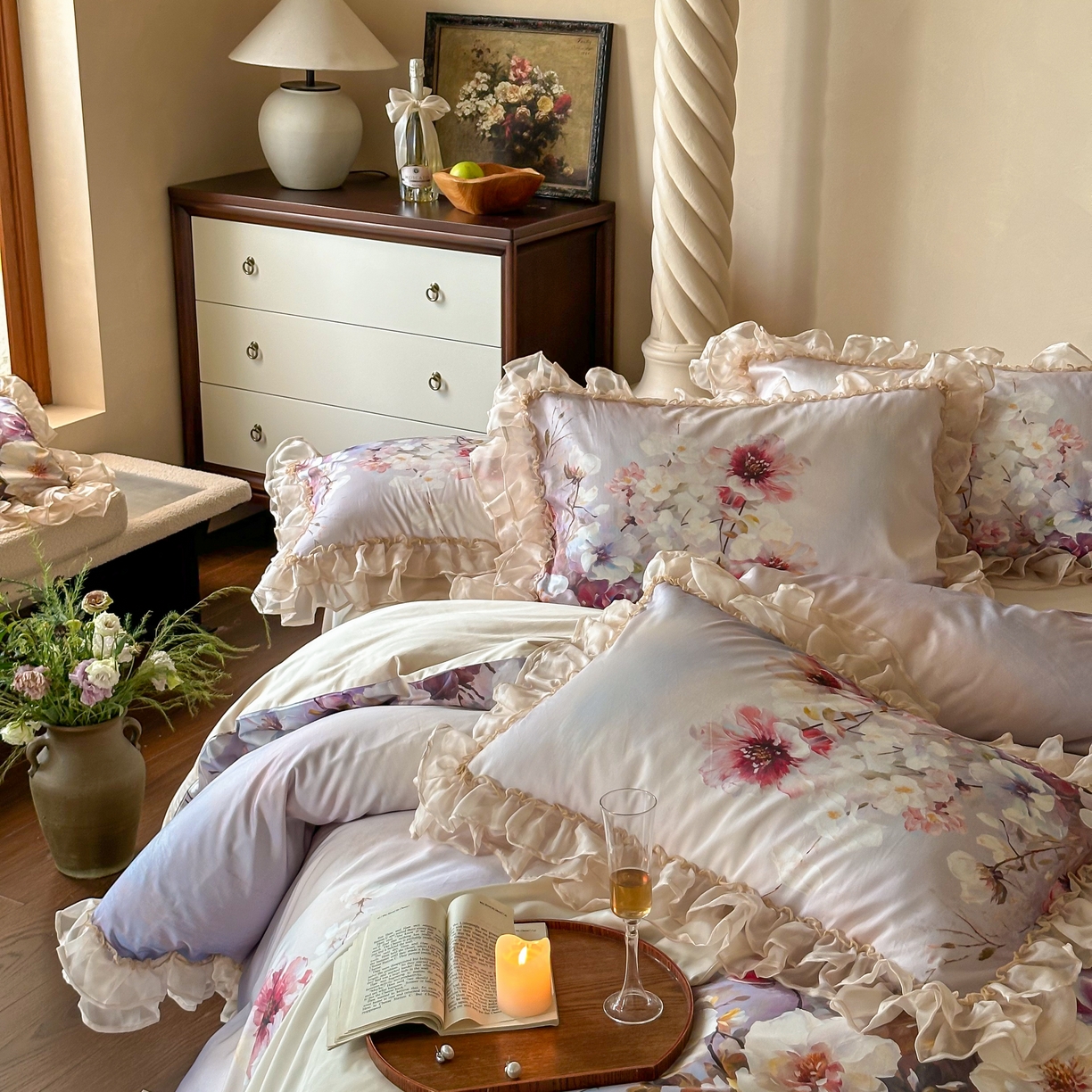 91家纺网 家纺一手货源 找家纺 （总）江涞 2025新款高端数码印花四件套-漾花