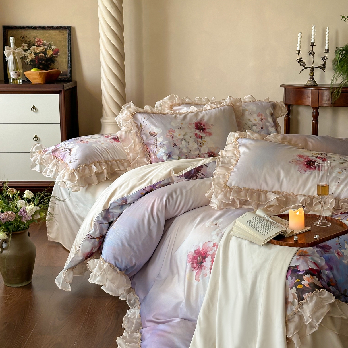 91家纺网 家纺一手货源 找家纺 （总）江涞 2025新款高端数码印花四件套-漾花