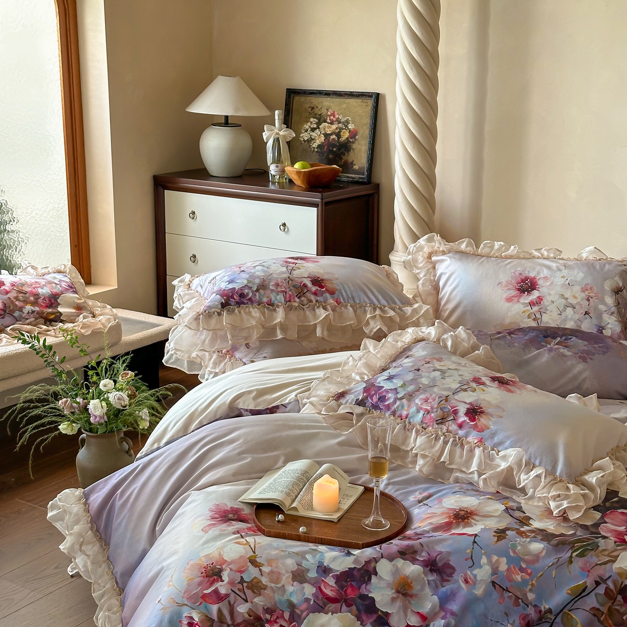 91家纺网 家纺一手货源 找家纺 （总）江涞 2025新款高端数码印花四件套-漾花