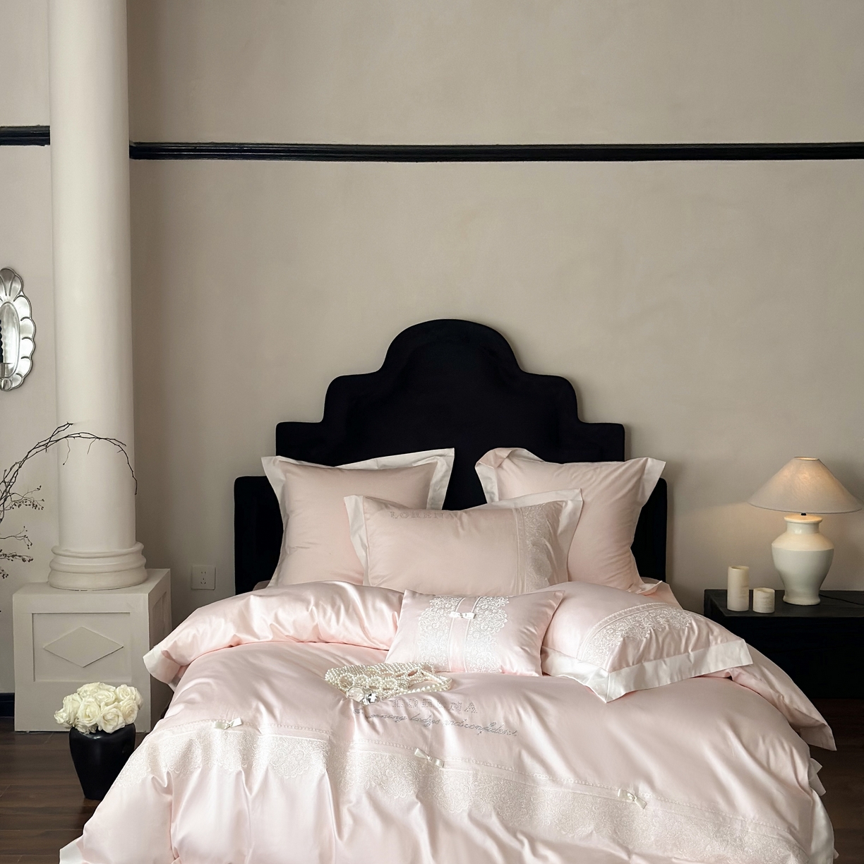 91家纺网 家纺一手货源 找家纺 （总）江涞 2025新款高端刺绣烫钻四件套-粉黛