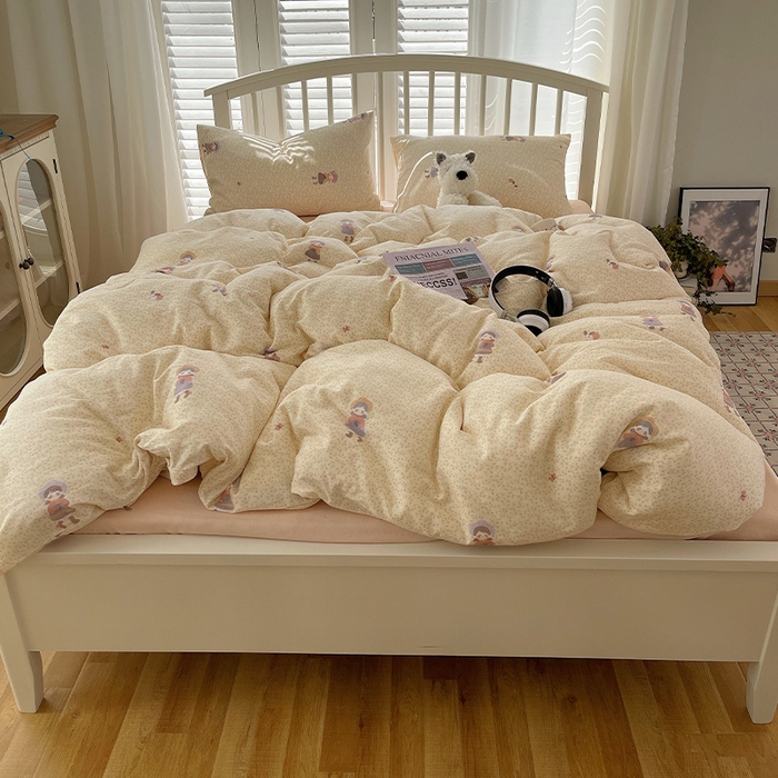 91家纺网 家纺一手货源 找家纺 瑞莱 2025夏季新款全棉纯棉有氧双层纱四件套 春日女孩