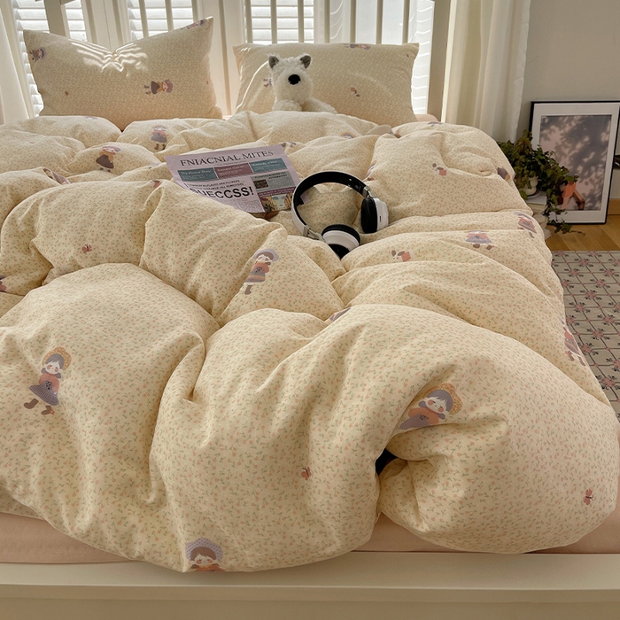 91家纺网 家纺一手货源 找家纺 瑞莱 2025夏季新款全棉纯棉有氧双层纱四件套 春日女孩