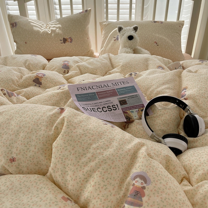 91家纺网 家纺一手货源 找家纺 瑞莱 2025夏季新款全棉纯棉有氧双层纱四件套 春日女孩