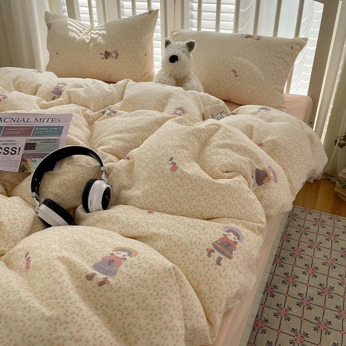 91家纺网 家纺一手货源 找家纺 瑞莱 2025夏季新款全棉纯棉有氧双层纱四件套 春日女孩