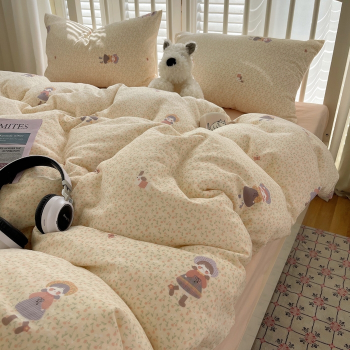 91家纺网 家纺一手货源 找家纺 瑞莱 2025夏季新款全棉纯棉有氧双层纱四件套 春日女孩