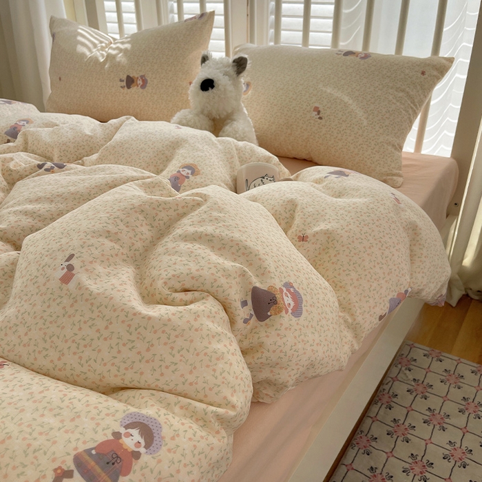 91家纺网 家纺一手货源 找家纺 瑞莱 2025夏季新款全棉纯棉有氧双层纱四件套 春日女孩