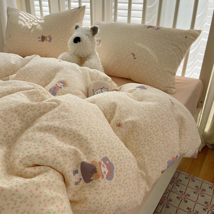 91家纺网 家纺一手货源 找家纺 瑞莱 2025夏季新款全棉纯棉有氧双层纱四件套 春日女孩