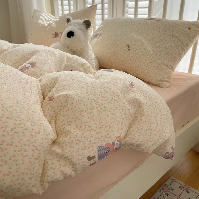 91家纺网 家纺一手货源 找家纺 瑞莱 2025夏季新款全棉纯棉有氧双层纱四件套 春日女孩