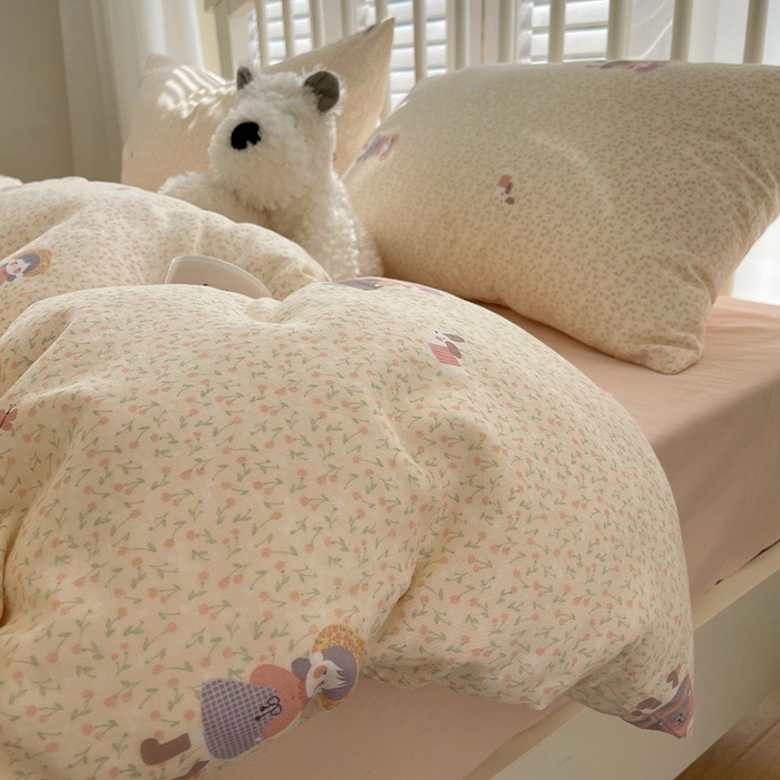 91家纺网 家纺一手货源 找家纺 瑞莱 2025夏季新款全棉纯棉有氧双层纱四件套 春日女孩