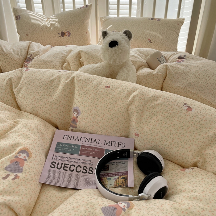 91家纺网 家纺一手货源 找家纺 瑞莱 2025夏季新款全棉纯棉有氧双层纱四件套 春日女孩