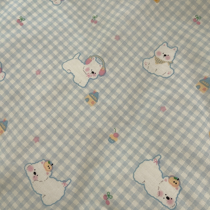 91家纺网 家纺一手货源 找家纺 瑞莱 2025夏季新款全棉纯棉有氧双层纱四件套 格子狗（蓝）