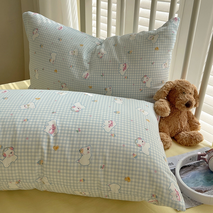 91家纺网 家纺一手货源 找家纺 瑞莱 2025夏季新款全棉纯棉有氧双层纱四件套 格子狗（蓝）