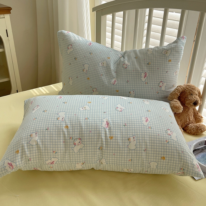 91家纺网 家纺一手货源 找家纺 瑞莱 2025夏季新款全棉纯棉有氧双层纱四件套 格子狗（蓝）