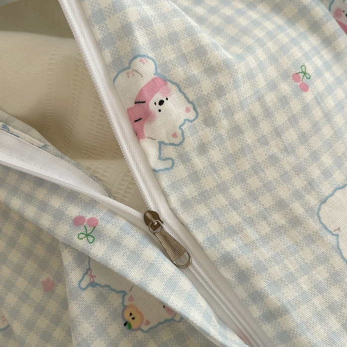 91家纺网 家纺一手货源 找家纺 瑞莱 2025夏季新款全棉纯棉有氧双层纱四件套 格子狗（蓝）