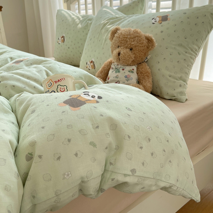 91家纺网 家纺一手货源 找家纺 瑞莱 2025夏季新款全棉纯棉有氧双层纱四件套 功夫熊猫