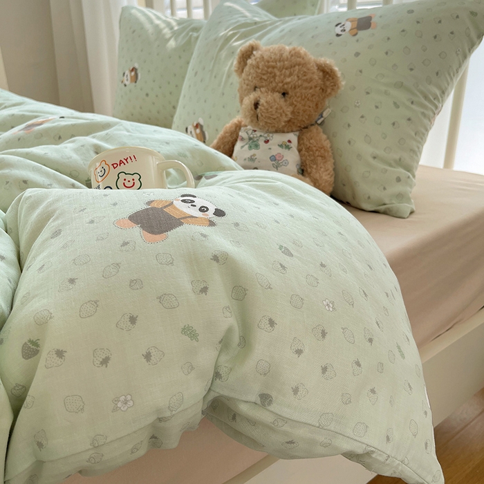 91家纺网 家纺一手货源 找家纺 瑞莱 2025夏季新款全棉纯棉有氧双层纱四件套 功夫熊猫