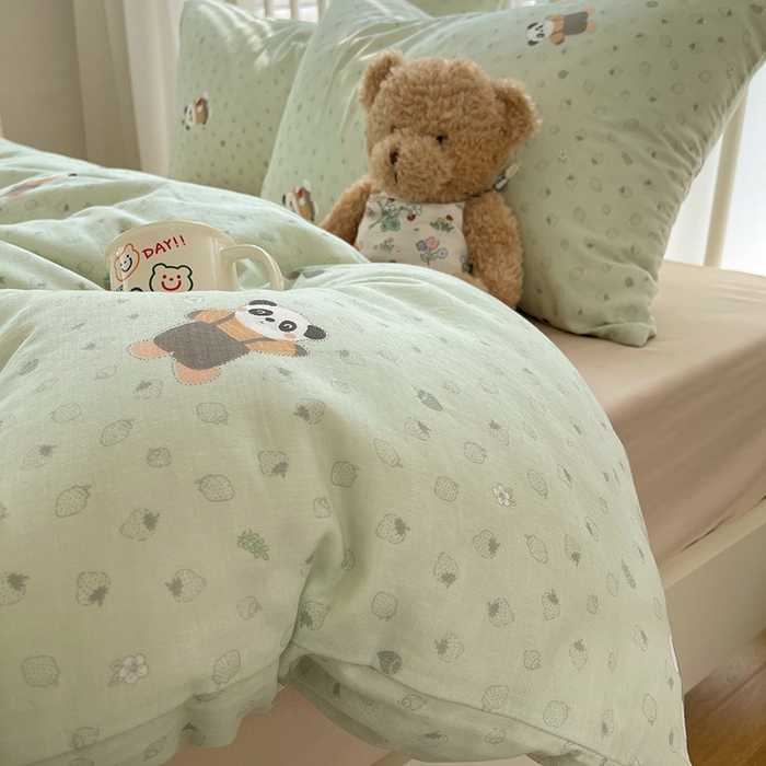 91家纺网 家纺一手货源 找家纺 瑞莱 2025夏季新款全棉纯棉有氧双层纱四件套 功夫熊猫