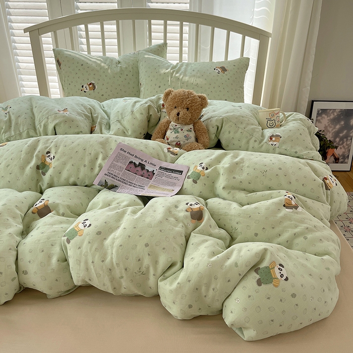 91家纺网 家纺一手货源 找家纺 瑞莱 2025夏季新款全棉纯棉有氧双层纱四件套 功夫熊猫