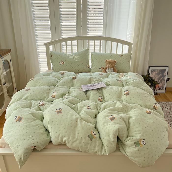 91家纺网 家纺一手货源 找家纺 瑞莱 2025夏季新款全棉纯棉有氧双层纱四件套 功夫熊猫