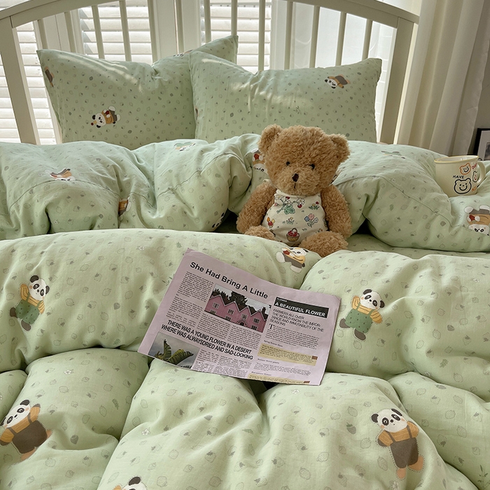 91家纺网 家纺一手货源 找家纺 瑞莱 2025夏季新款全棉纯棉有氧双层纱四件套 功夫熊猫