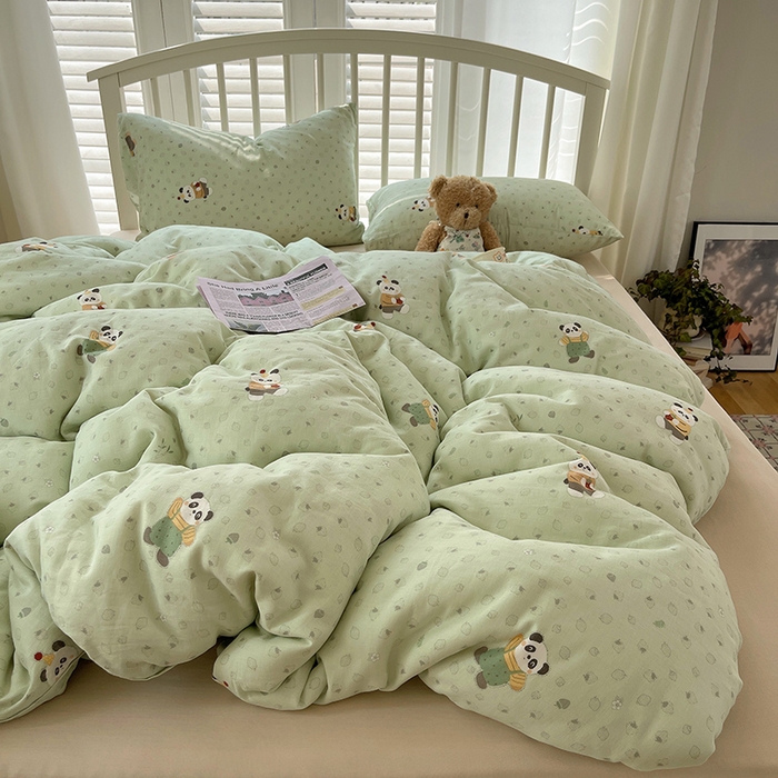 91家纺网 家纺一手货源 找家纺 瑞莱 2025夏季新款全棉纯棉有氧双层纱四件套 功夫熊猫