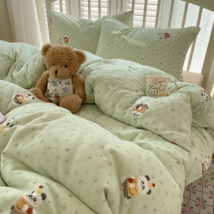 91家纺网 家纺一手货源 找家纺 瑞莱 2025夏季新款全棉纯棉有氧双层纱四件套 功夫熊猫