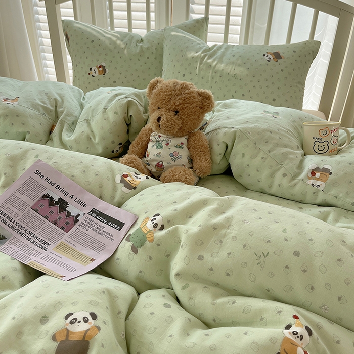 91家纺网 家纺一手货源 找家纺 瑞莱 2025夏季新款全棉纯棉有氧双层纱四件套 功夫熊猫