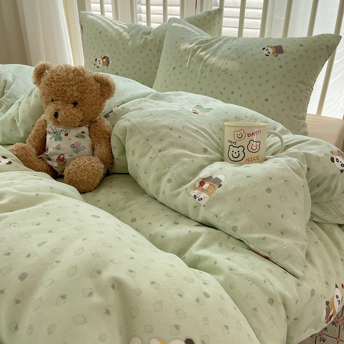 91家纺网 家纺一手货源 找家纺 瑞莱 2025夏季新款全棉纯棉有氧双层纱四件套 功夫熊猫