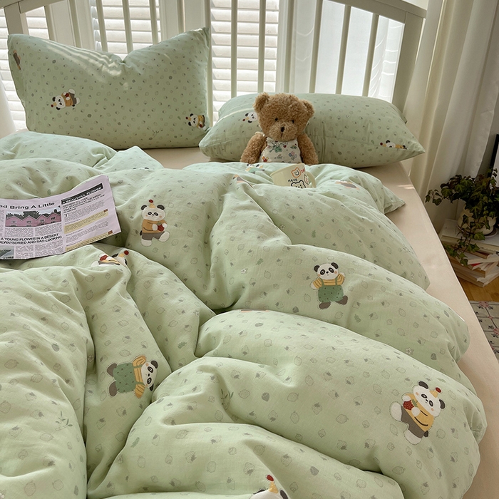 91家纺网 家纺一手货源 找家纺 瑞莱 2025夏季新款全棉纯棉有氧双层纱四件套 功夫熊猫