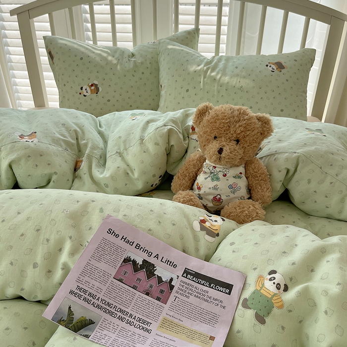 91家纺网 家纺一手货源 找家纺 瑞莱 2025夏季新款全棉纯棉有氧双层纱四件套 功夫熊猫