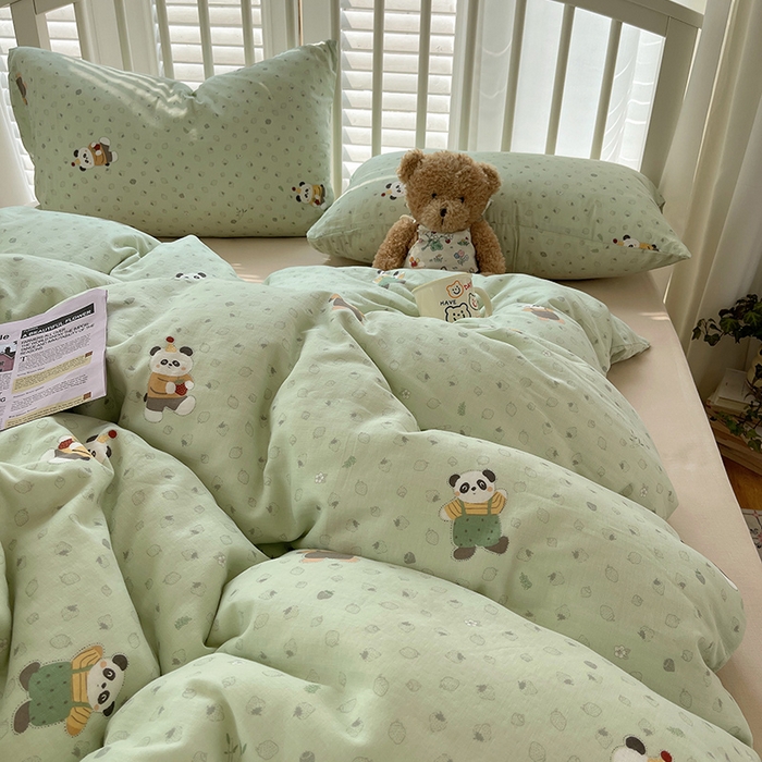 91家纺网 家纺一手货源 找家纺 瑞莱 2025夏季新款全棉纯棉有氧双层纱四件套 功夫熊猫