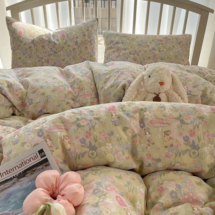 91家纺网 家纺一手货源 找家纺 瑞莱 2025夏季新款全棉纯棉有氧双层纱四件套 何枝小兔