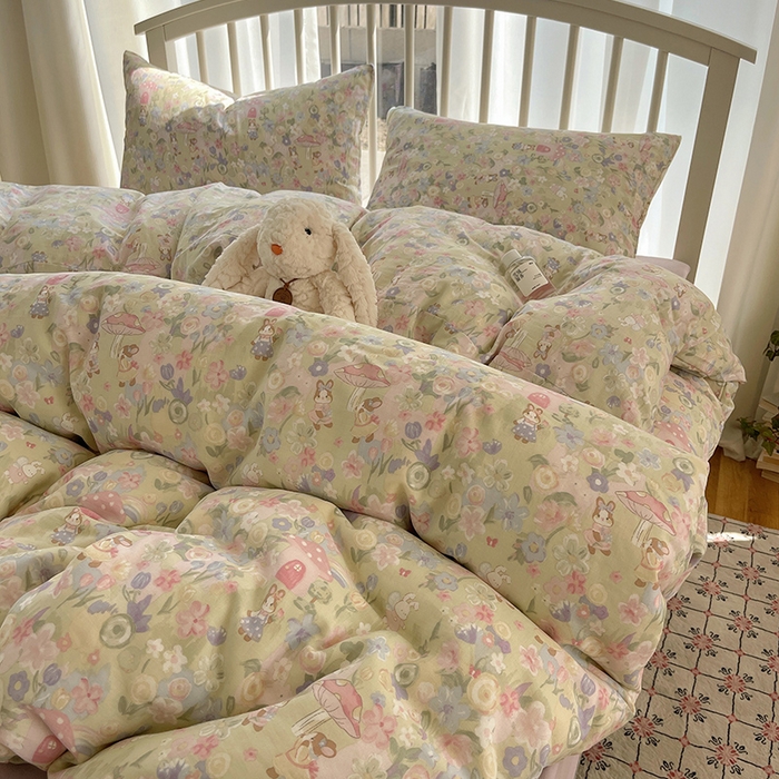 91家纺网 家纺一手货源 找家纺 瑞莱 2025夏季新款全棉纯棉有氧双层纱四件套 何枝小兔