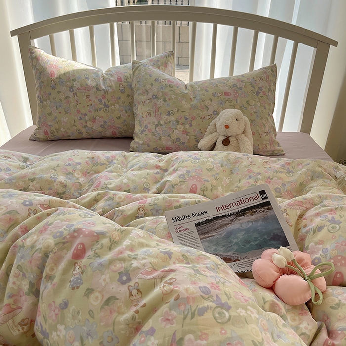 91家纺网 家纺一手货源 找家纺 瑞莱 2025夏季新款全棉纯棉有氧双层纱四件套 何枝小兔