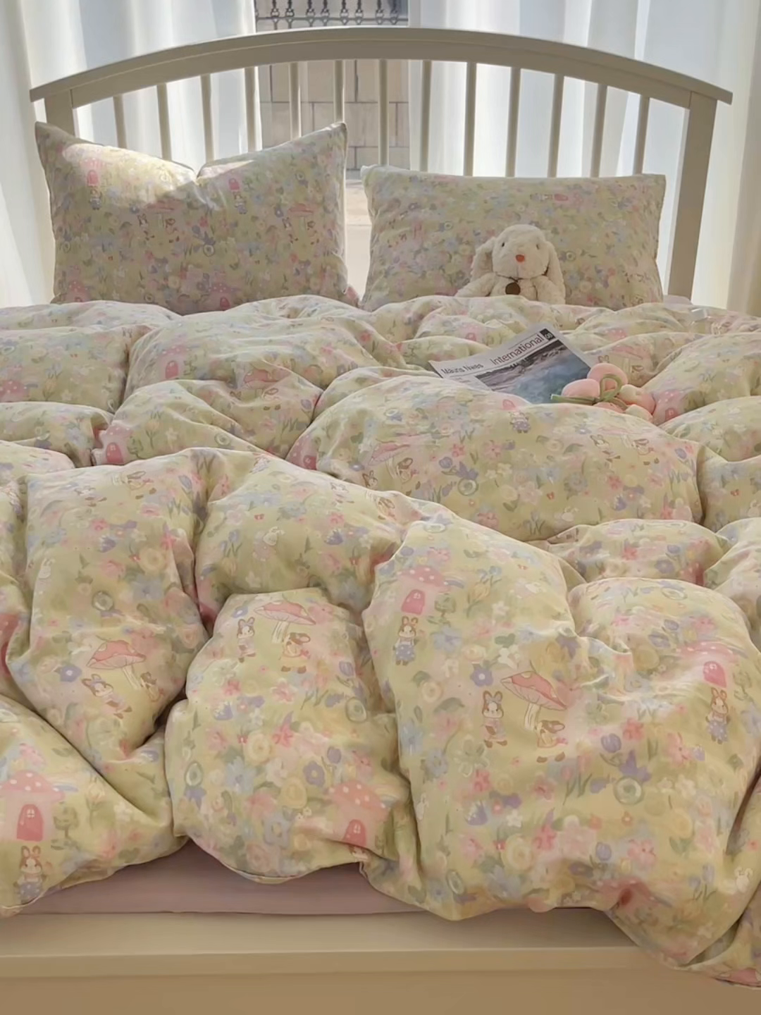 91家纺网 家纺一手货源 找家纺 瑞莱 2025夏季新款全棉纯棉有氧双层纱四件套 何枝小兔