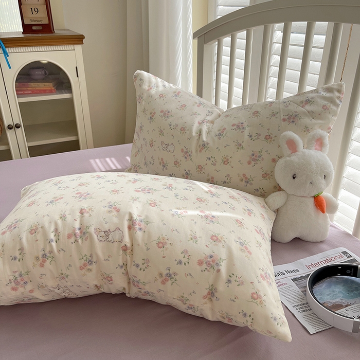 91家纺网 家纺一手货源 找家纺 瑞莱 2025夏季新款全棉纯棉有氧双层纱四件套 萝莉兔