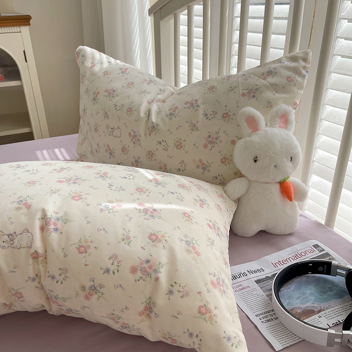 91家纺网 家纺一手货源 找家纺 瑞莱 2025夏季新款全棉纯棉有氧双层纱四件套 萝莉兔