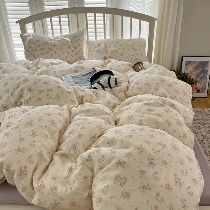 91家纺网 家纺一手货源 找家纺 瑞莱 2025夏季新款全棉纯棉有氧双层纱四件套 萝莉兔