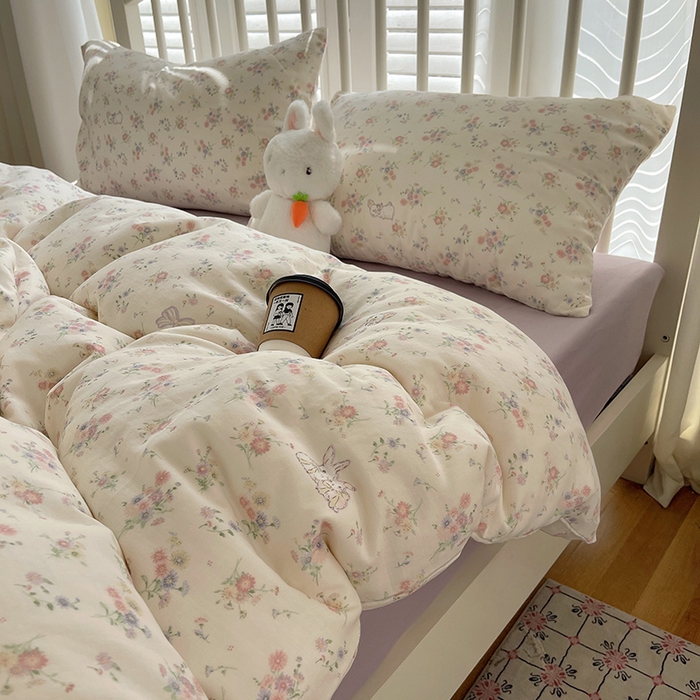 91家纺网 家纺一手货源 找家纺 瑞莱 2025夏季新款全棉纯棉有氧双层纱四件套 萝莉兔