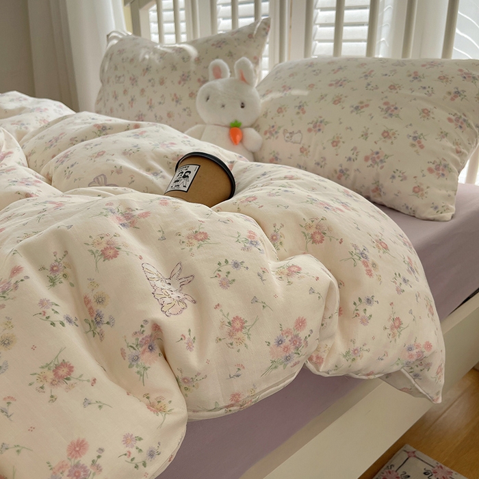 91家纺网 家纺一手货源 找家纺 瑞莱 2025夏季新款全棉纯棉有氧双层纱四件套 萝莉兔