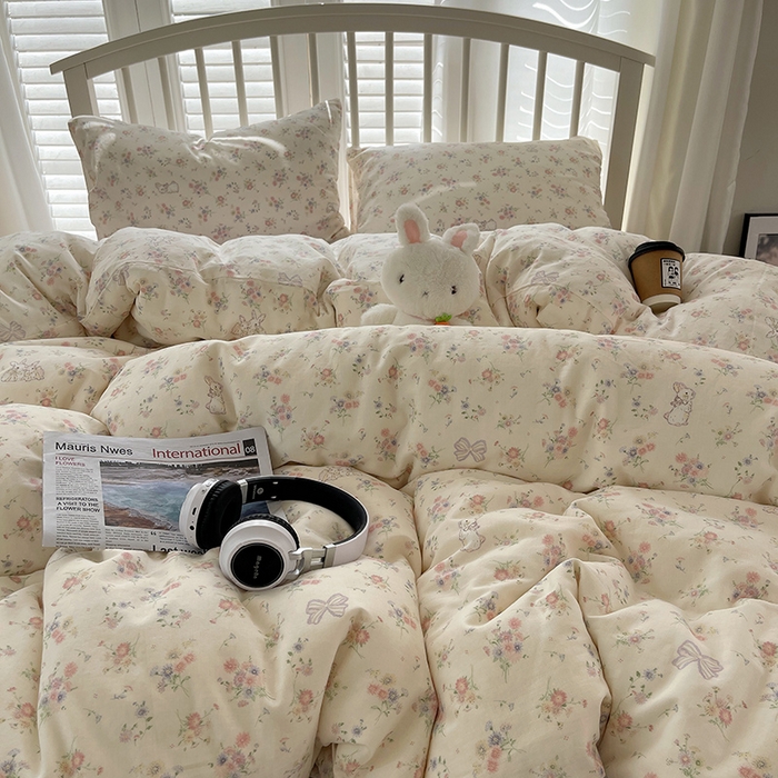 91家纺网 家纺一手货源 找家纺 瑞莱 2025夏季新款全棉纯棉有氧双层纱四件套 萝莉兔